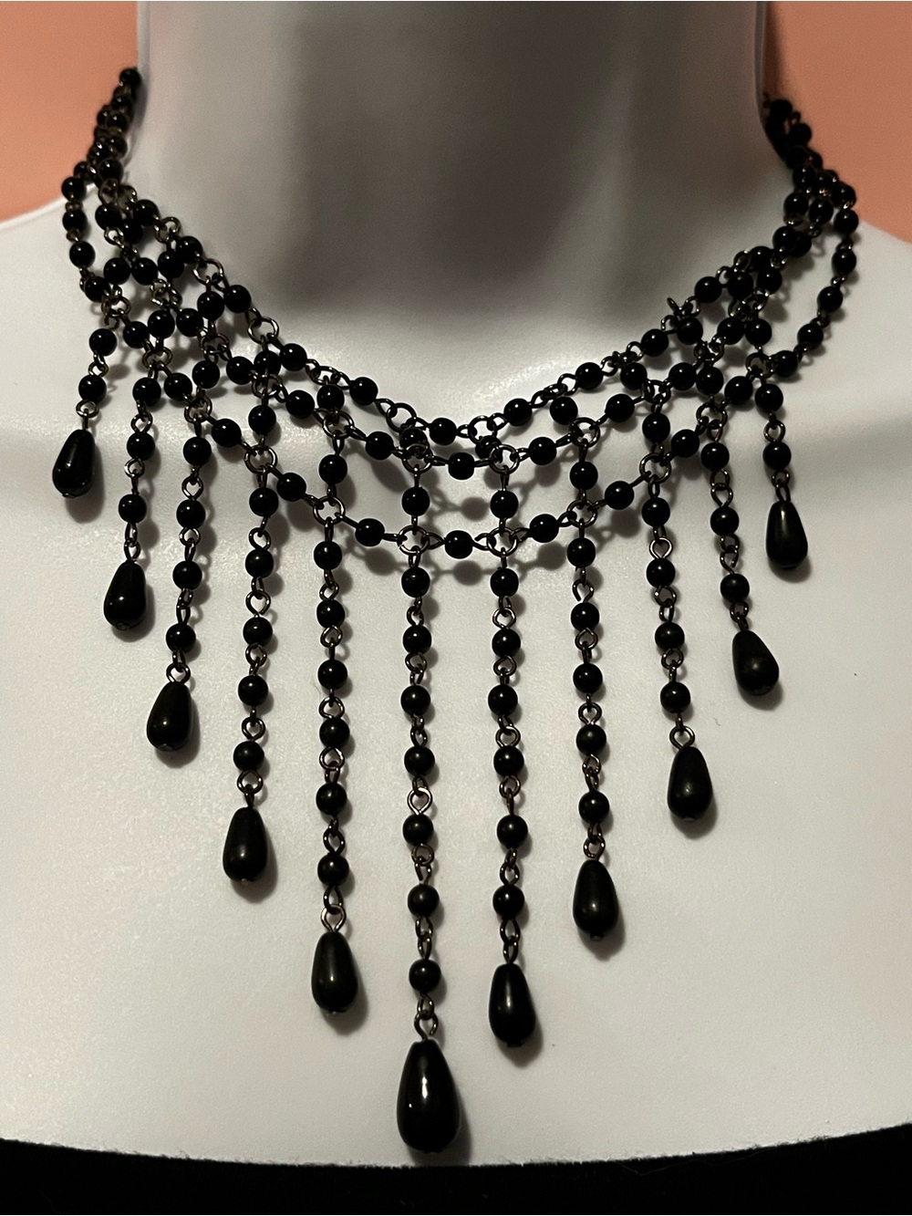 Black Beaded Fringe Necklace - Women Jewelry
